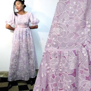 70’s Nadine Purple Lace Maxi Dress With Puffy Sleeves